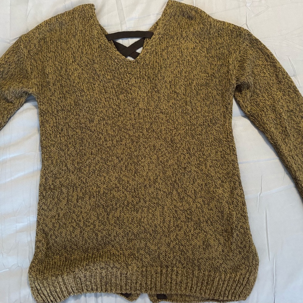 Cake Men's V-Neck Sweater in Olive and Brown Marled Knit